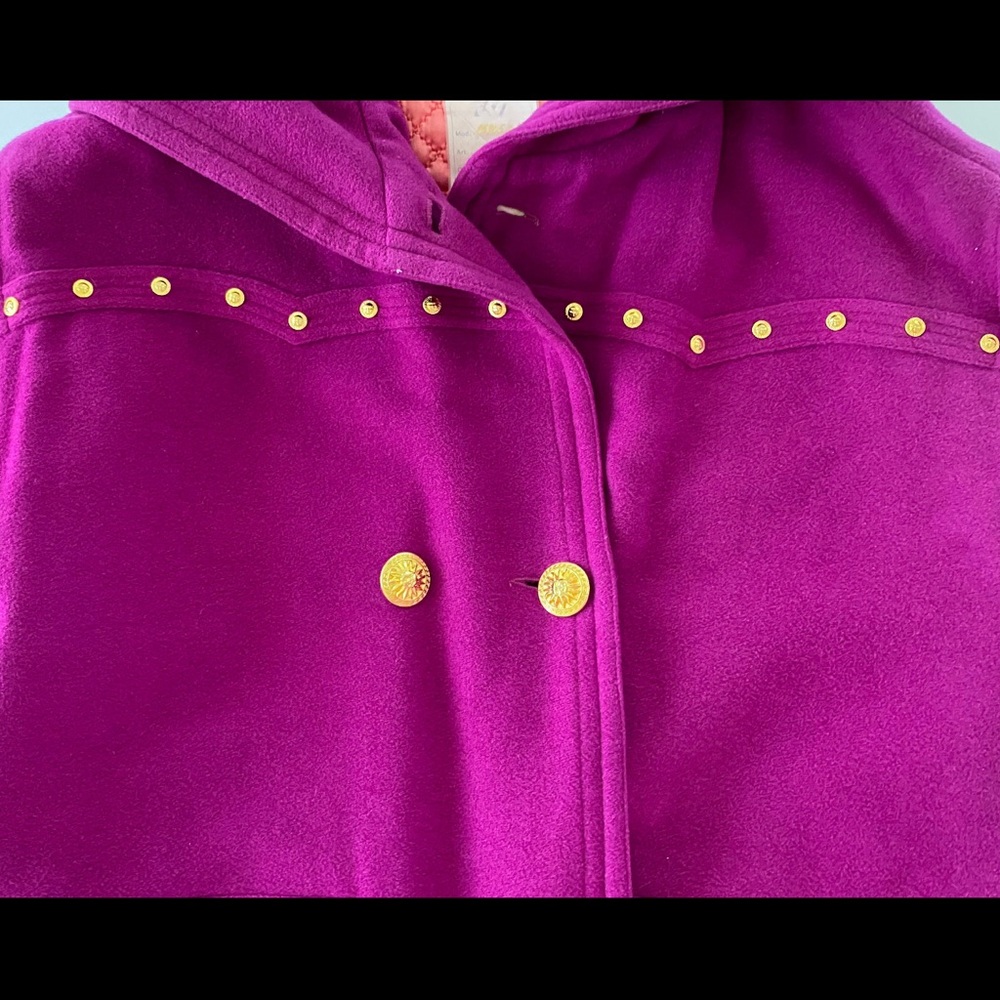 Versace Fuchsia Hooded Pea Coat with Gold Studs